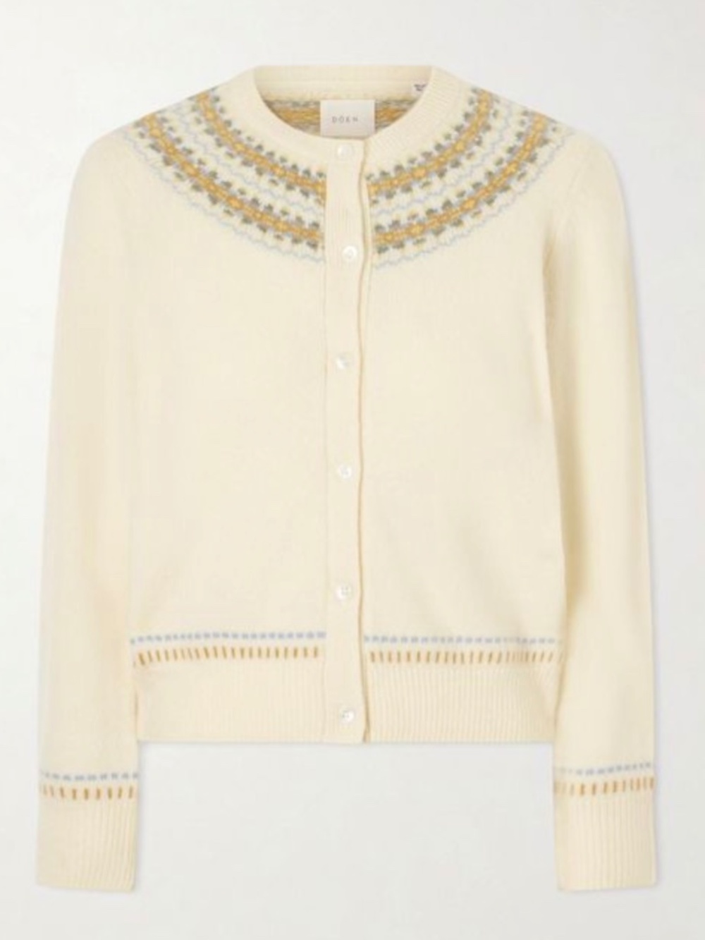 NWT DĂEN Olympe Cardigan S Gateau Annecy Fair Isle Wool Cashmere Ivory - Picture 3 of 13